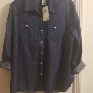 glitter blue Jean button down